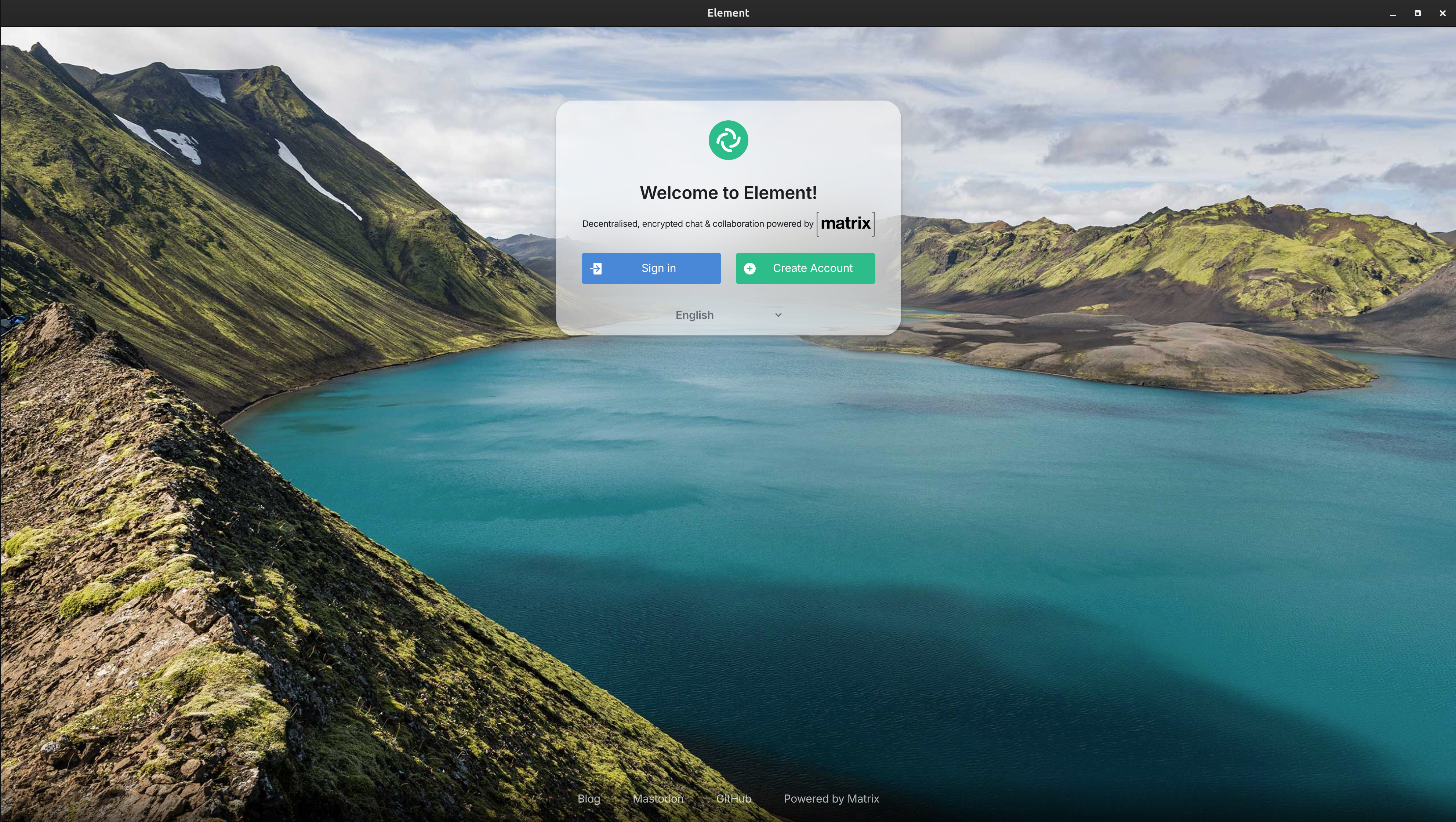 Element login screen connected to the Matrix ecosystem
